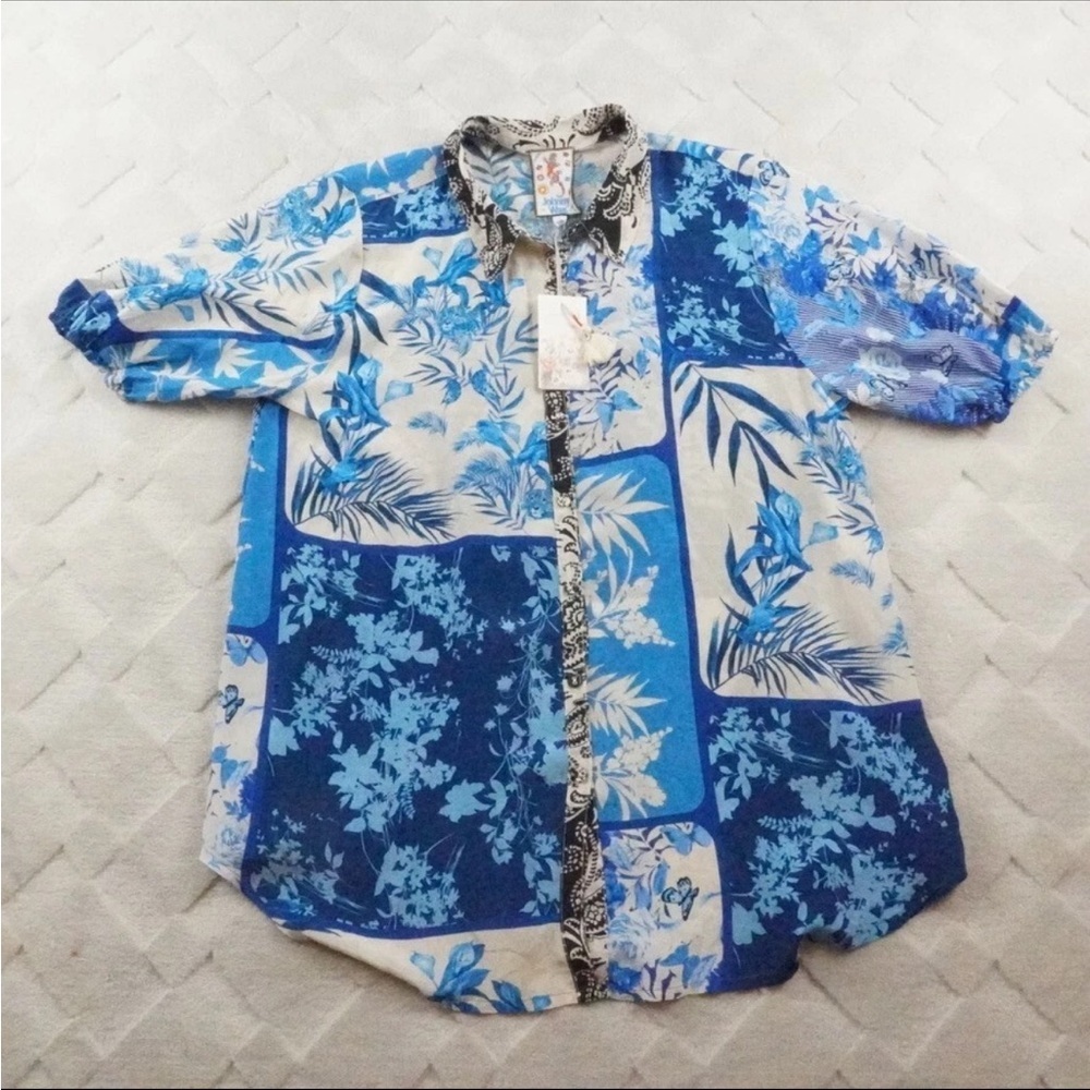 Johhny Was Steph Floral Silk Shirt Womens Large Multi Color Button Up Western